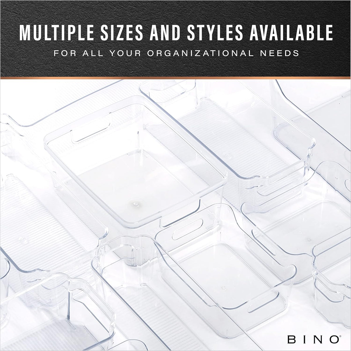 BINO | Plastic Storage Bins, X-Small - 5 Pack | THE LUCID COLLECTION | Multi-Use Built-In Handles BPA-Free Clear Storage Containers | Fridge Organizer | Pantry & Home Organization