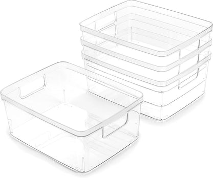 BINO | Plastic Storage Bins, X-Small - 5 Pack | THE LUCID COLLECTION | Multi-Use Built-In Handles BPA-Free Clear Storage Containers | Fridge Organizer | Pantry & Home Organization