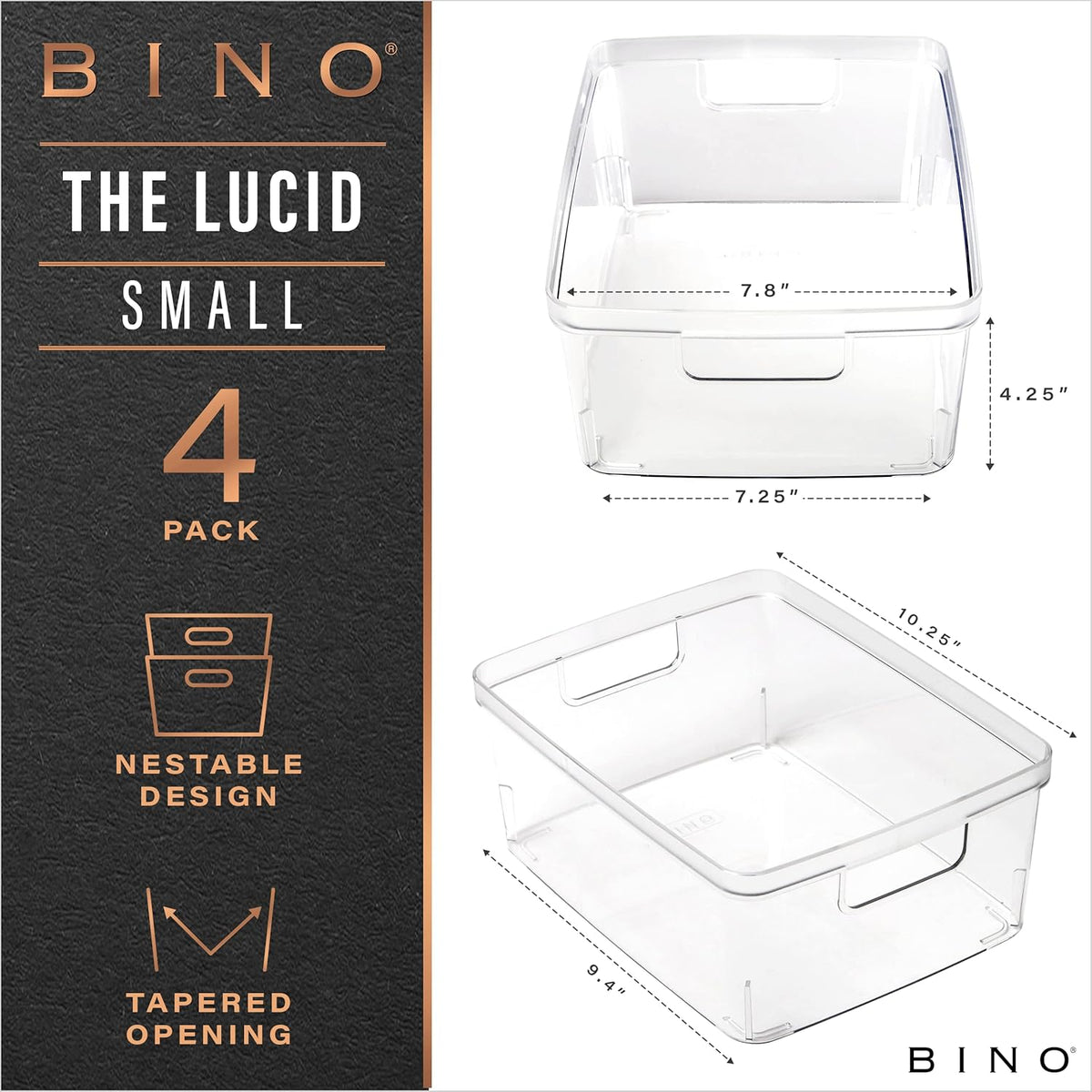 BINO | Plastic Storage Bins, X-Small - 5 Pack | THE LUCID COLLECTION | Multi-Use Built-In Handles BPA-Free Clear Storage Containers | Fridge Organizer | Pantry & Home Organization