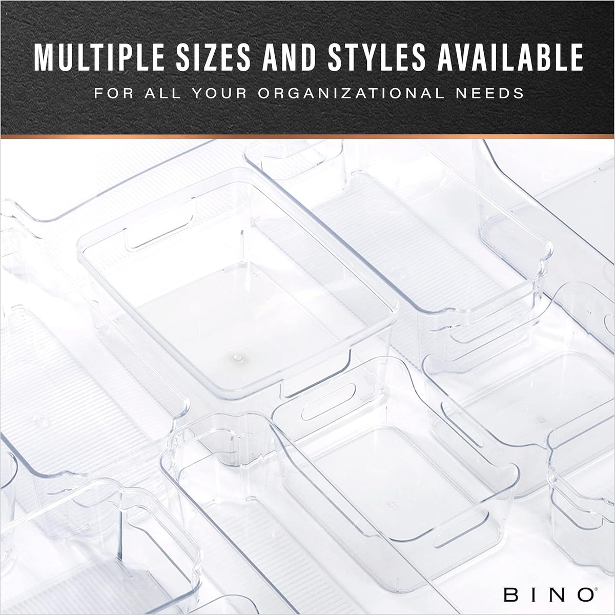 BINO | Plastic Storage Bins, X-Small - 5 Pack | THE LUCID COLLECTION | Multi-Use Built-In Handles BPA-Free Clear Storage Containers | Fridge Organizer | Pantry & Home Organization