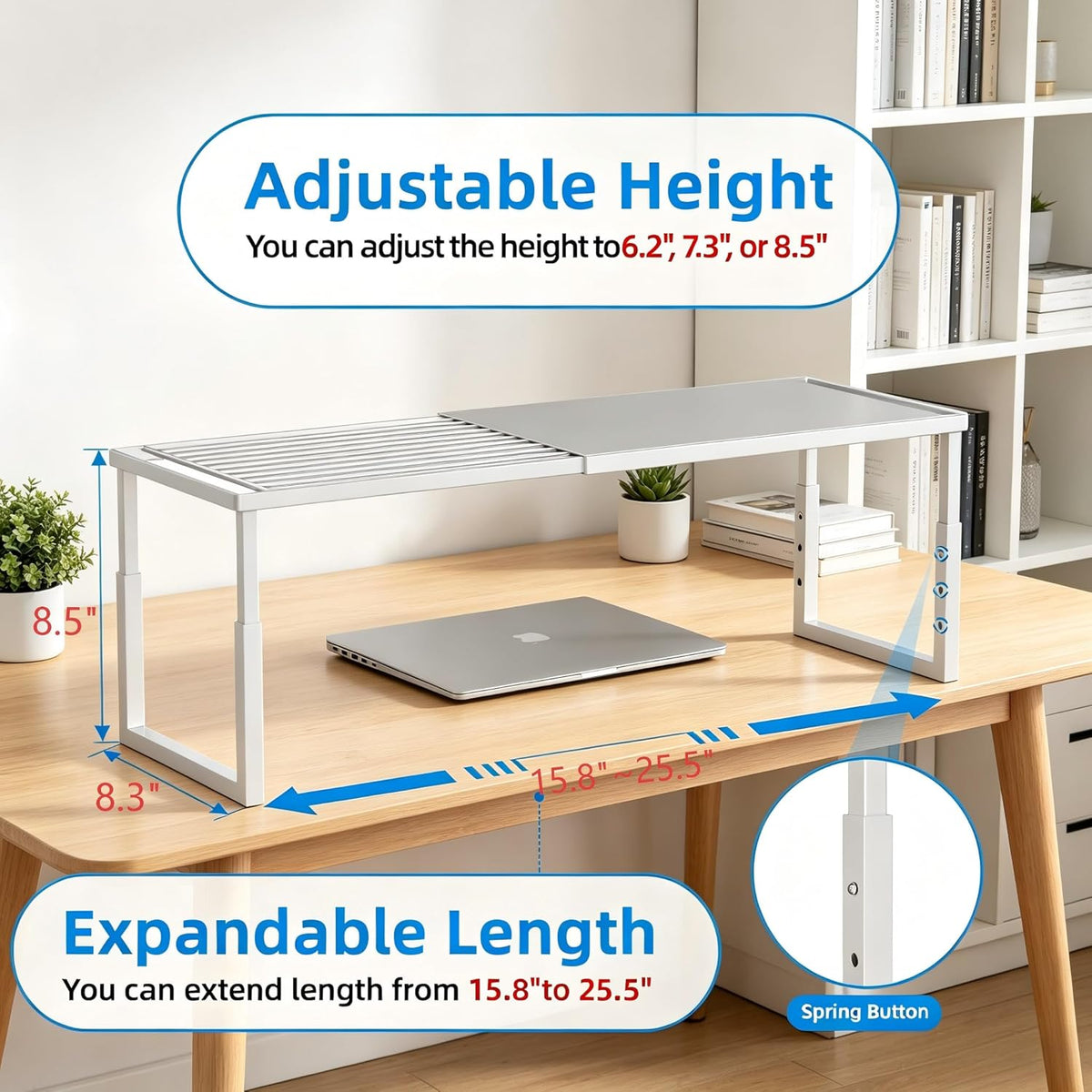 Cabinet Shelves, 2 Pack Stackable Shelves for Pantry Storage | Expandable & Height Adjustable Cabinet Organizer Shelf | Metal Shelf Organizer | Black Spice Rack for Pantry Storage