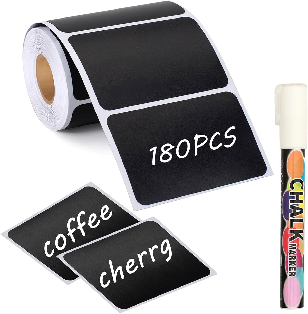 180 pcs Chalkboard Labels Stickers Waterproof Blackboard Reusable | Chalkboard Sticker with White Chalk Marker Rectangle Chalkboard Labels for Containers, Mason Jars, Food Storage