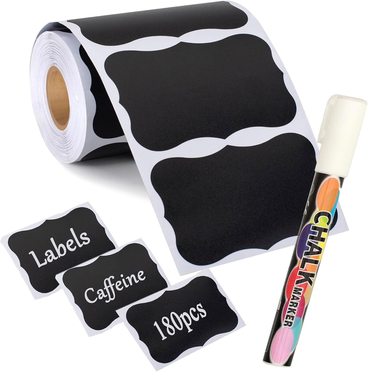 180 pcs Chalkboard Labels Stickers Waterproof Blackboard Reusable | Chalkboard Sticker with White Chalk Marker Rectangle Chalkboard Labels for Containers, Mason Jars, Food Storage