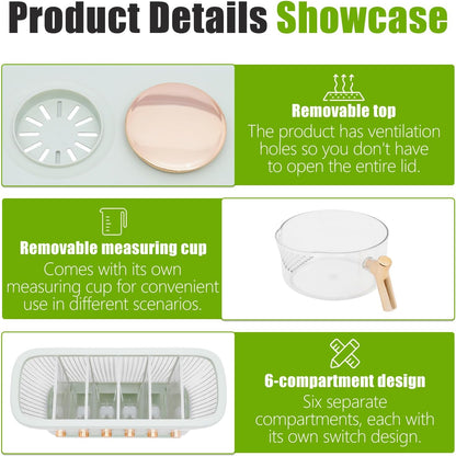 6 Grids Rice & Grain Storage Container 22.05 Pounds Rice Dispenser Food Dispenser Grain Dispenser One-Button Pressing Storage Bucket for Grains Snacks Candy Coffee Beans Dog (light green)