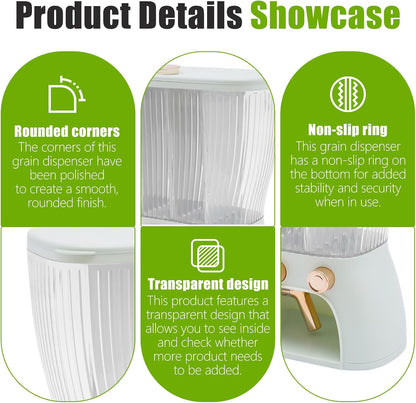 6 Grids Rice & Grain Storage Container 22.05 Pounds Rice Dispenser Food Dispenser Grain Dispenser One-Button Pressing Storage Bucket for Grains Snacks Candy Coffee Beans Dog (light green)