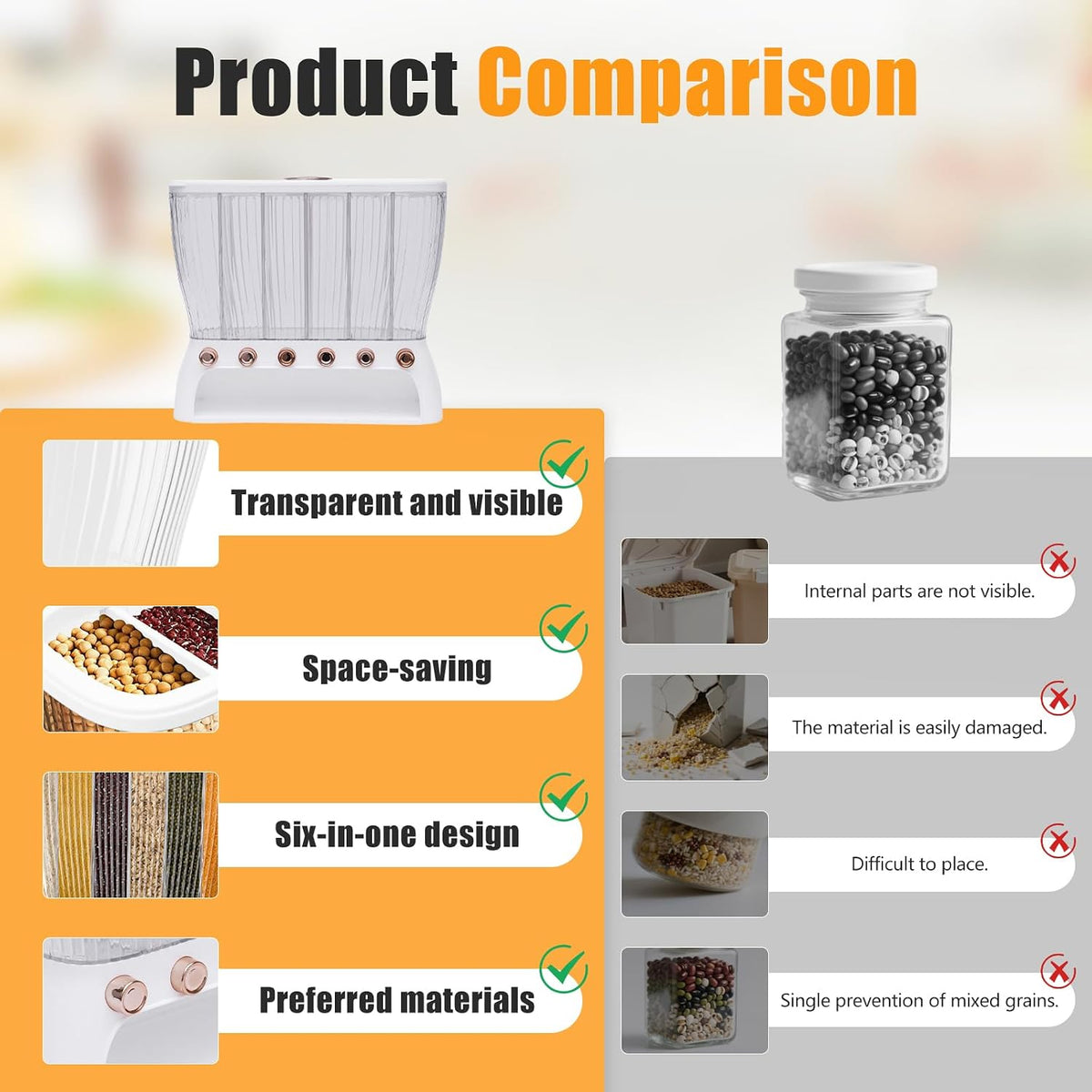 6 Grids Rice & Grain Storage Container 22.05 Pounds Rice Dispenser Food Dispenser Grain Dispenser One-Button Pressing Storage Bucket for Grains Snacks Candy Coffee Beans Dog (light green)