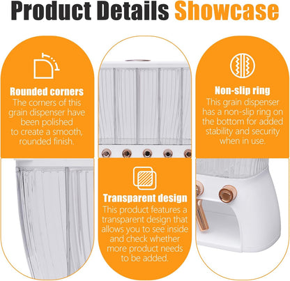 6 Grids Rice & Grain Storage Container 22.05 Pounds Rice Dispenser Food Dispenser Grain Dispenser One-Button Pressing Storage Bucket for Grains Snacks Candy Coffee Beans Dog (light green)