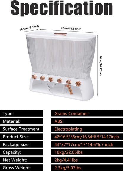 6 Grids Rice & Grain Storage Container 22.05 Pounds Rice Dispenser Food Dispenser Grain Dispenser One-Button Pressing Storage Bucket for Grains Snacks Candy Coffee Beans Dog (light green)