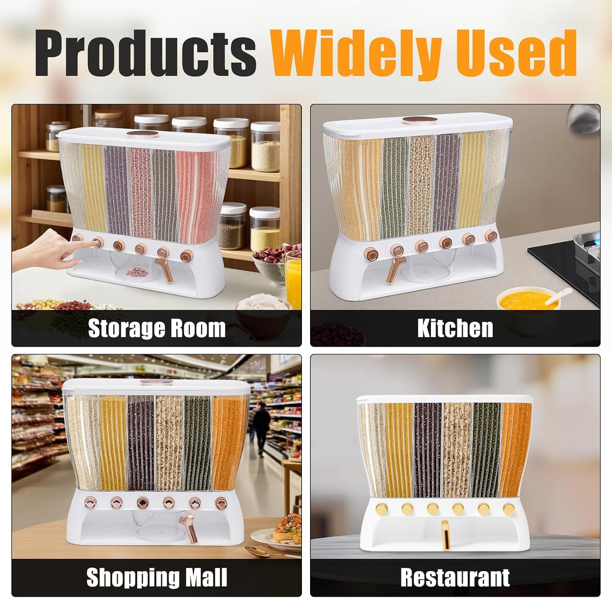 6 Grids Rice & Grain Storage Container 22.05 Pounds Rice Dispenser Food Dispenser Grain Dispenser One-Button Pressing Storage Bucket for Grains Snacks Candy Coffee Beans Dog (light green)