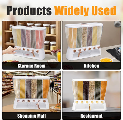 6 Grids Rice & Grain Storage Container 22.05 Pounds Rice Dispenser Food Dispenser Grain Dispenser One-Button Pressing Storage Bucket for Grains Snacks Candy Coffee Beans Dog (light green)