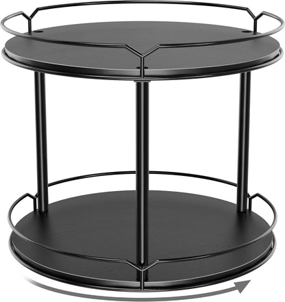 12.4" Lazy Susan Organizer 2 Tier, Rotating Spice Rack, Wooden Spinning Spice Holder for Inside Cabinet, Pantry, Kitchen, Countertop, Bathroom and Vanity, Versatile Storage