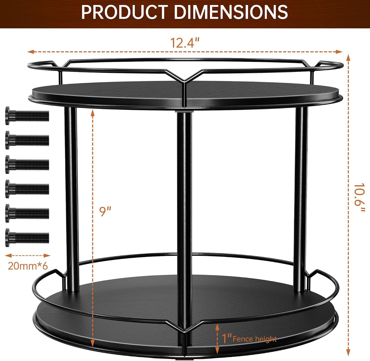 12.4" Lazy Susan Organizer 2 Tier, Rotating Spice Rack, Wooden Spinning Spice Holder for Inside Cabinet, Pantry, Kitchen, Countertop, Bathroom and Vanity, Versatile Storage