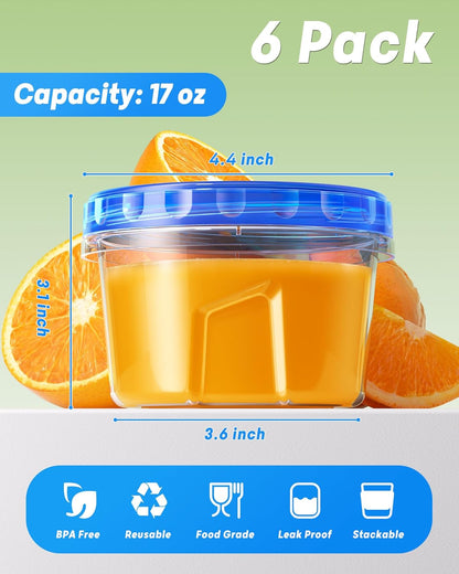 17oz Freezer Storage Containers, Plastic Food Storage Containers with Twist Top Lids, BPA Free and Reusable Soup Containers with Lid, Microwave and Dishwasher Safe