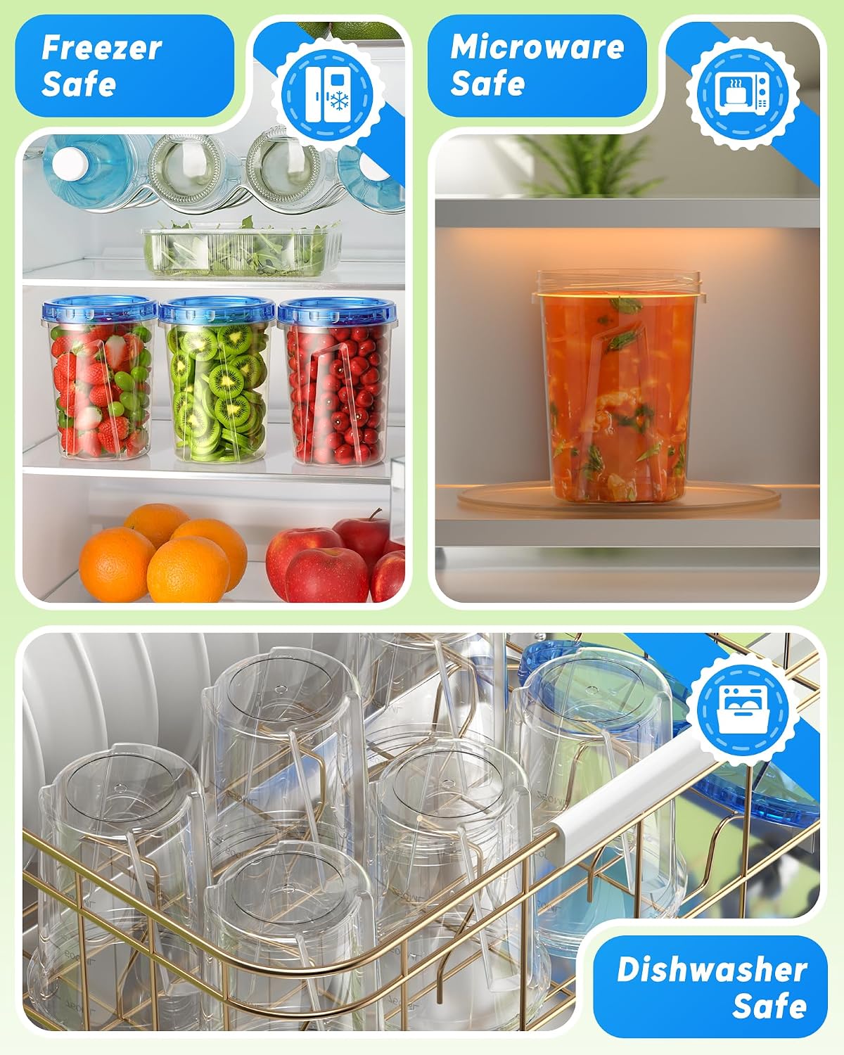 17oz Freezer Storage Containers, Plastic Food Storage Containers with Twist Top Lids, BPA Free and Reusable Soup Containers with Lid, Microwave and Dishwasher Safe