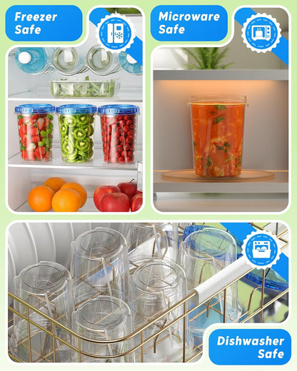 17oz Freezer Storage Containers, Plastic Food Storage Containers with Twist Top Lids, BPA Free and Reusable Soup Containers with Lid, Microwave and Dishwasher Safe