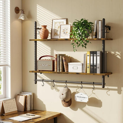 31.5" Industrial Pipe Floating Shelf with Towel Bar & Hooks