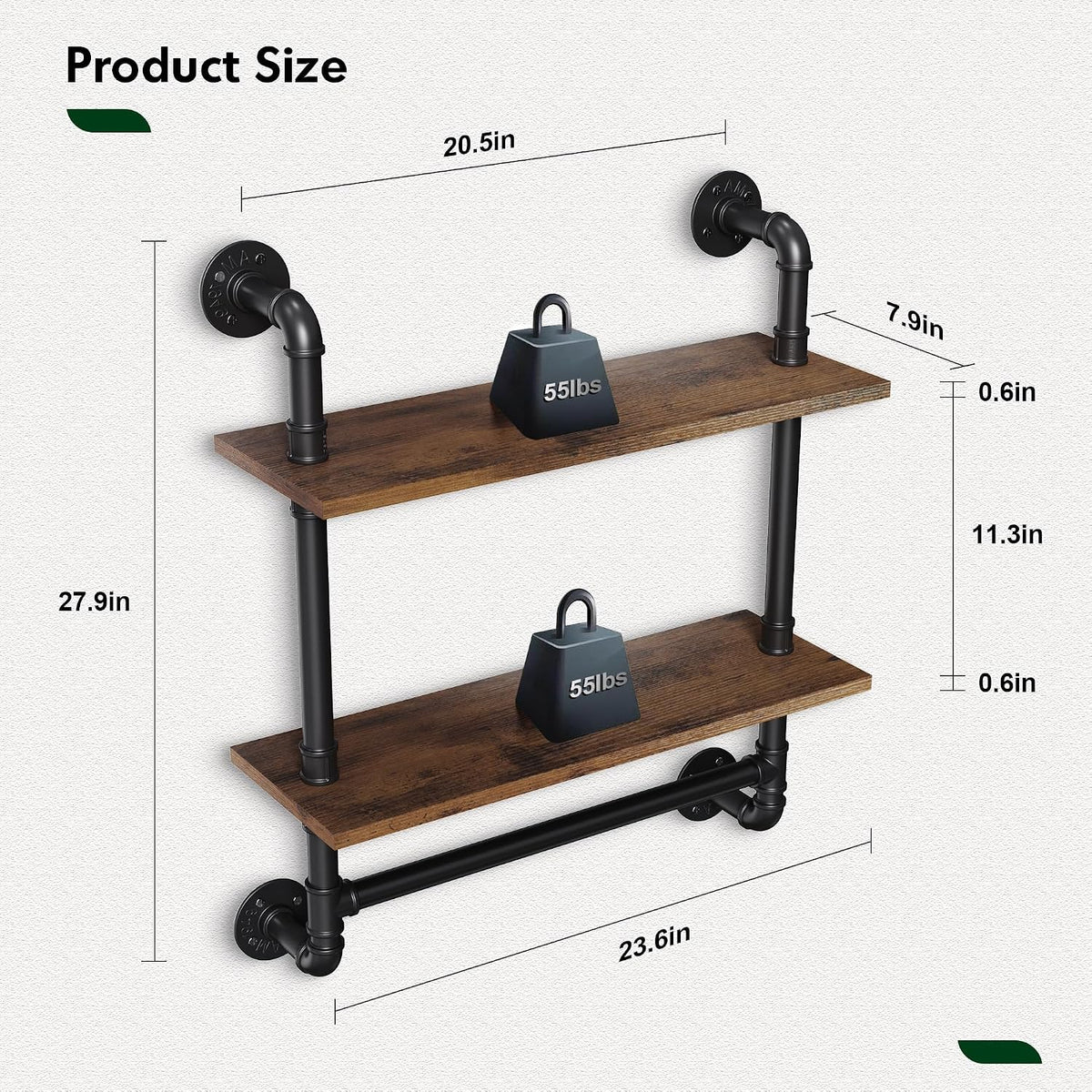 31.5" Industrial Pipe Floating Shelf with Towel Bar & Hooks