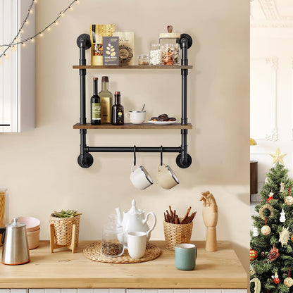 31.5" Industrial Pipe Floating Shelf with Towel Bar & Hooks