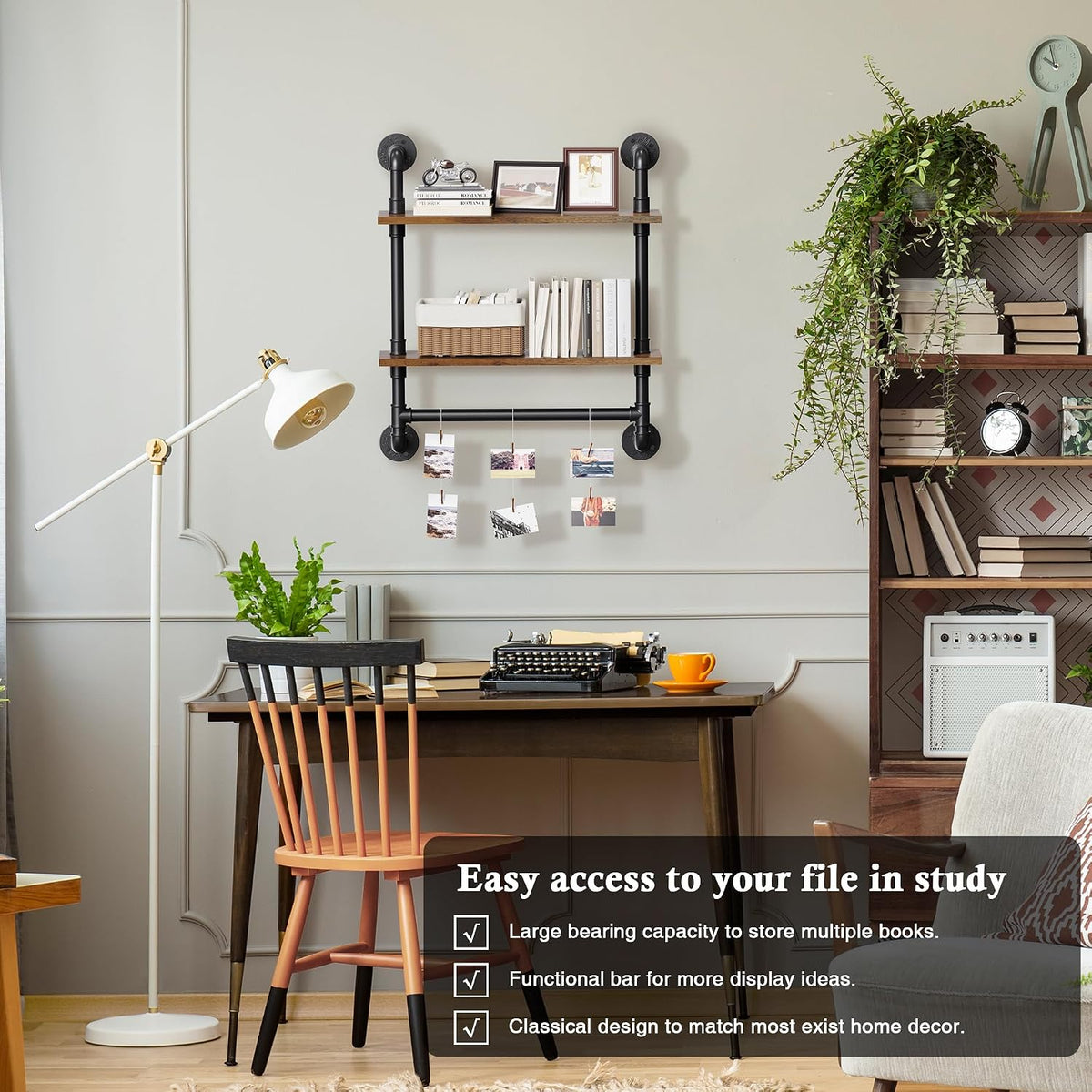 31.5" Industrial Pipe Floating Shelf with Towel Bar & Hooks