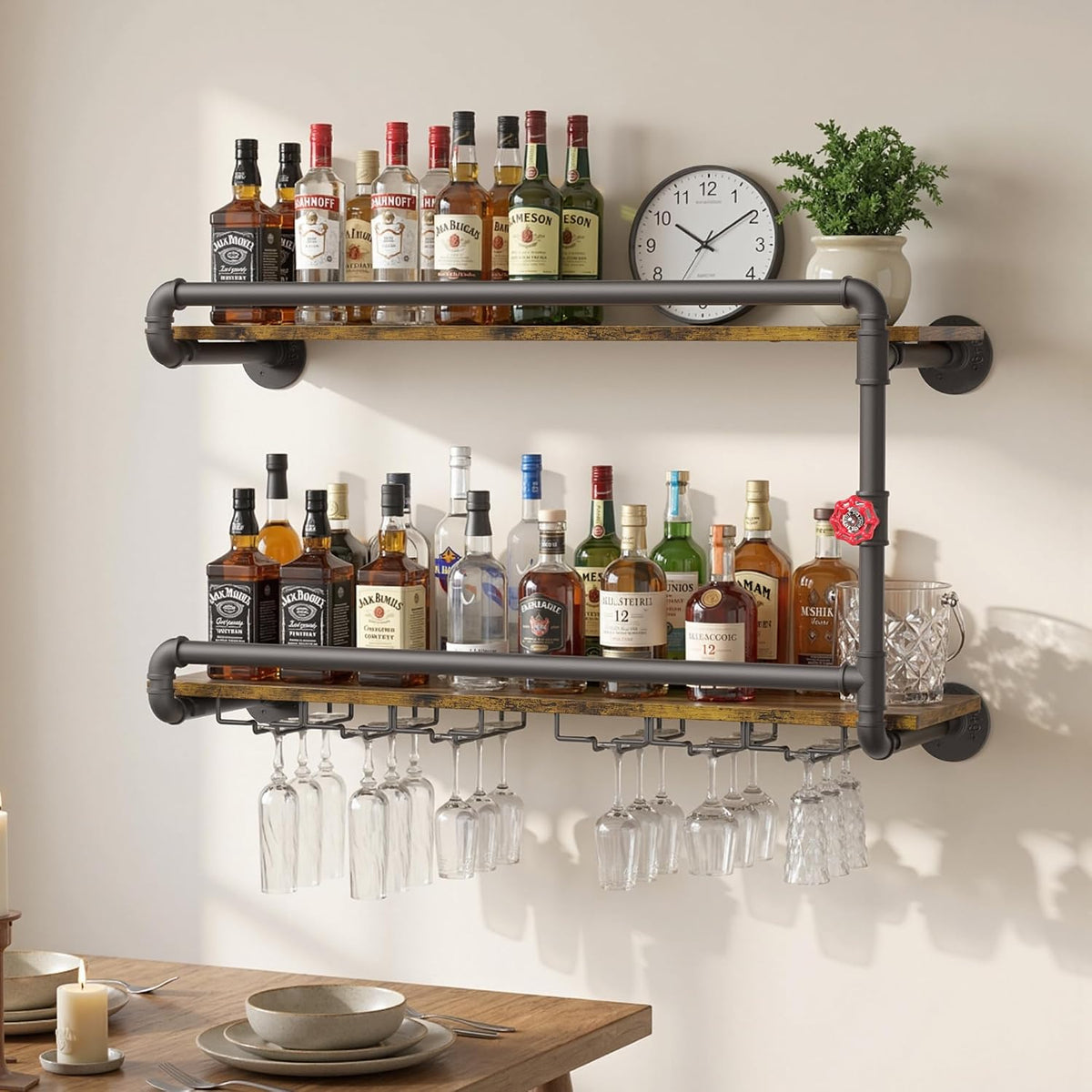 31.5" Industrial Pipe Floating Shelf with Towel Bar & Hooks