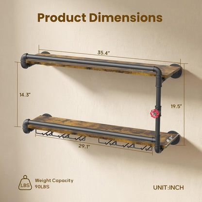 31.5" Industrial Pipe Floating Shelf with Towel Bar & Hooks