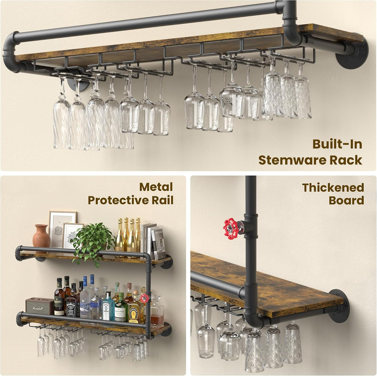 31.5" Industrial Pipe Floating Shelf with Towel Bar & Hooks