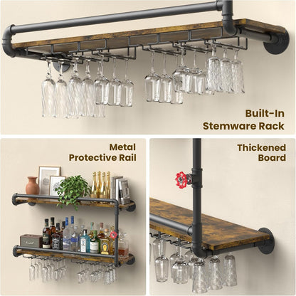 31.5" Industrial Pipe Floating Shelf with Towel Bar & Hooks