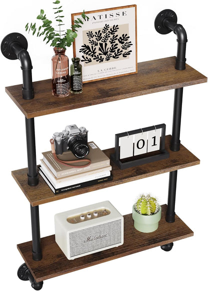31.5" Industrial Pipe Floating Shelf with Towel Bar & Hooks