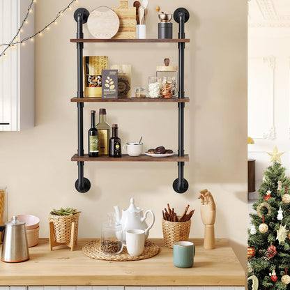 31.5" Industrial Pipe Floating Shelf with Towel Bar & Hooks