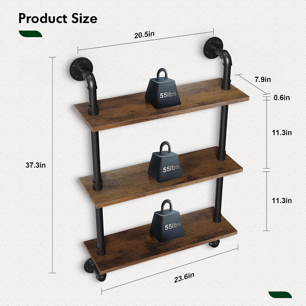 31.5" Industrial Pipe Floating Shelf with Towel Bar & Hooks