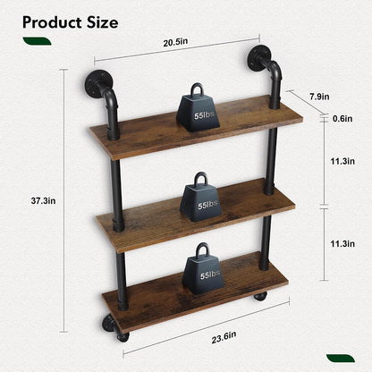 31.5" Industrial Pipe Floating Shelf with Towel Bar & Hooks