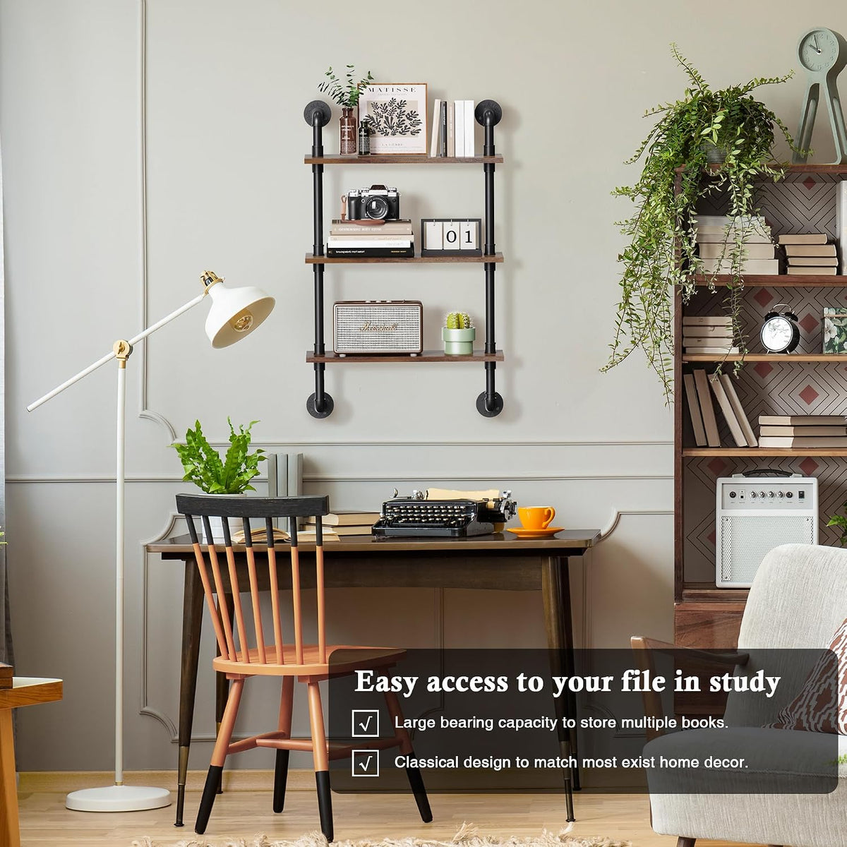 31.5" Industrial Pipe Floating Shelf with Towel Bar & Hooks
