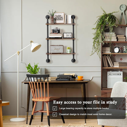 31.5" Industrial Pipe Floating Shelf with Towel Bar & Hooks