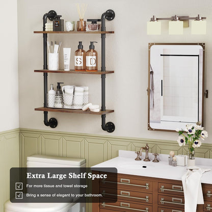 31.5" Industrial Pipe Floating Shelf with Towel Bar & Hooks