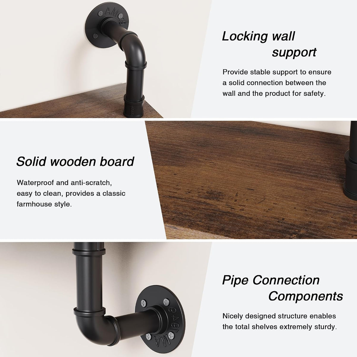 31.5" Industrial Pipe Floating Shelf with Towel Bar & Hooks