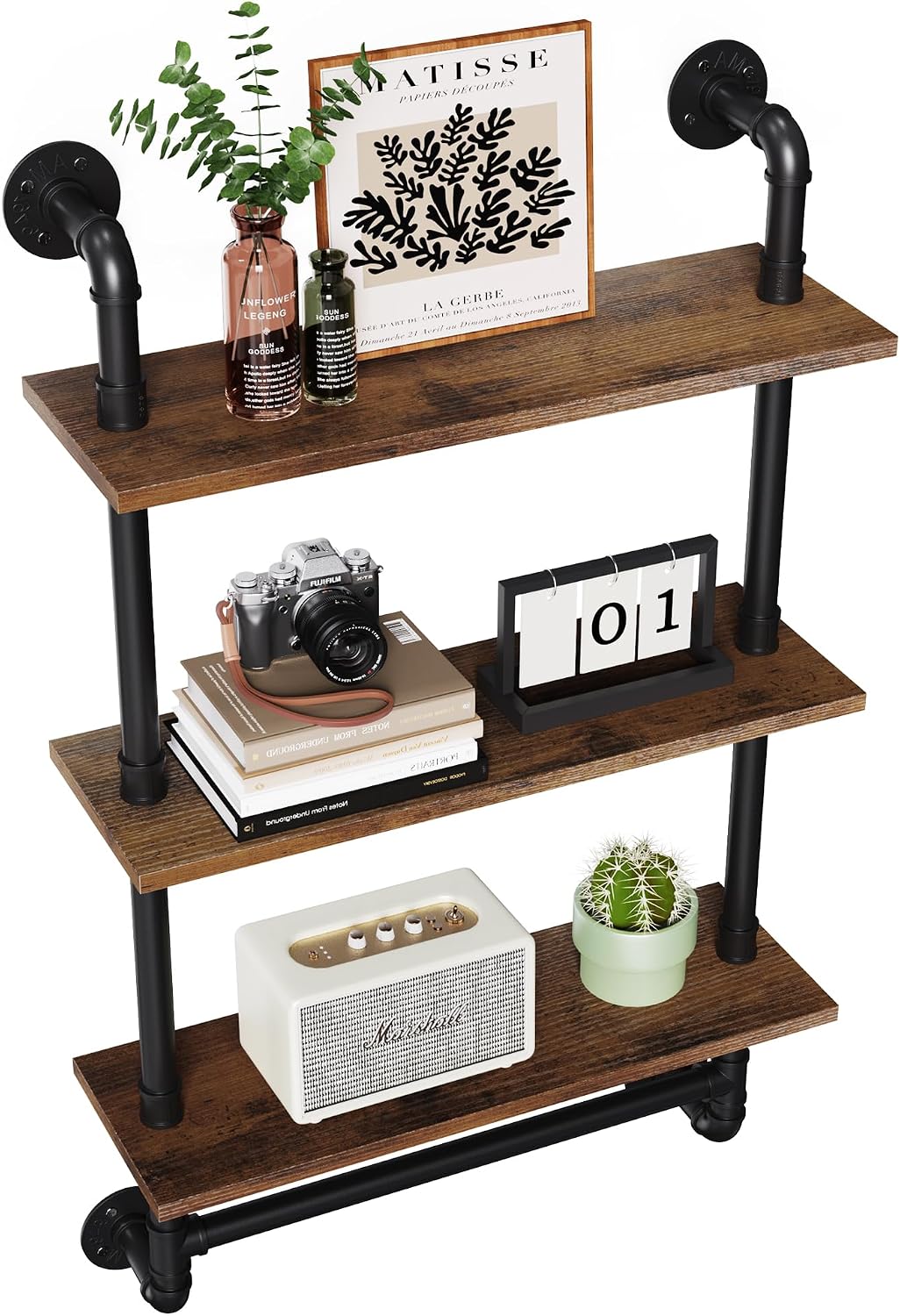 31.5" Industrial Pipe Floating Shelf with Towel Bar & Hooks