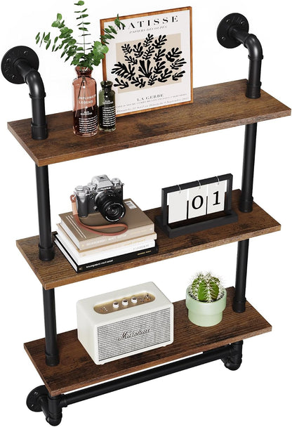 31.5" Industrial Pipe Floating Shelf with Towel Bar & Hooks