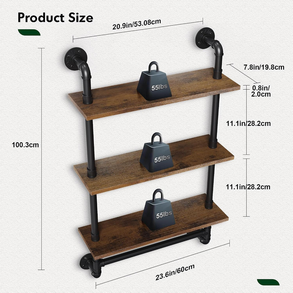 31.5" Industrial Pipe Floating Shelf with Towel Bar & Hooks