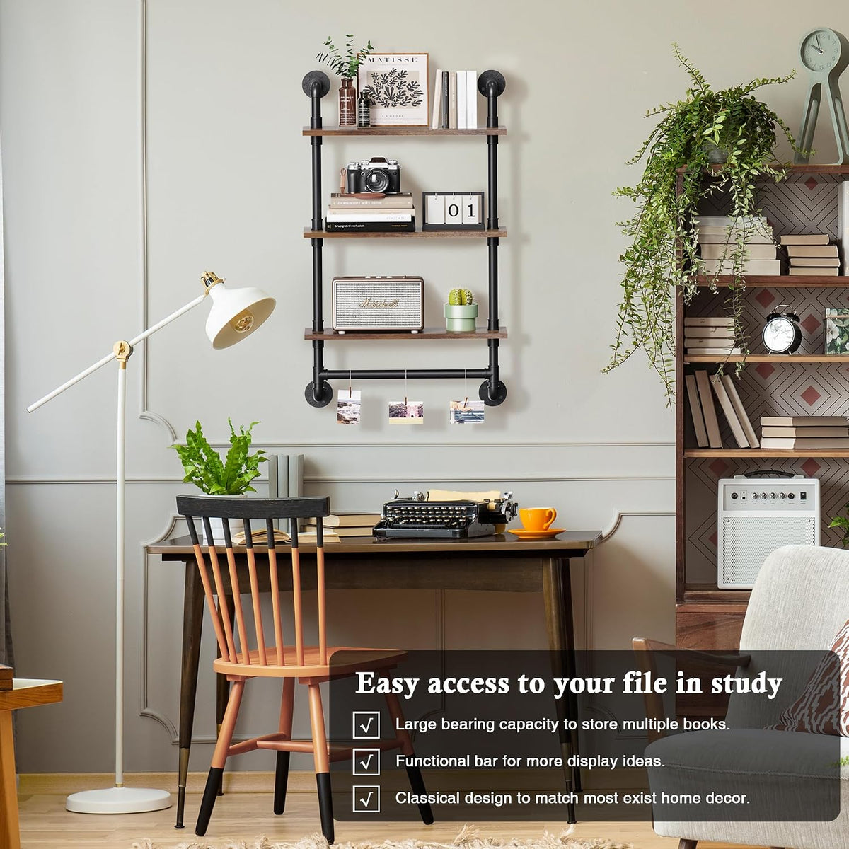 31.5" Industrial Pipe Floating Shelf with Towel Bar & Hooks
