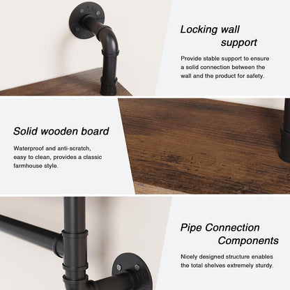 31.5" Industrial Pipe Floating Shelf with Towel Bar & Hooks
