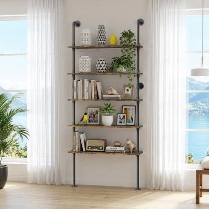 31.5" Industrial Pipe Floating Shelf with Towel Bar & Hooks