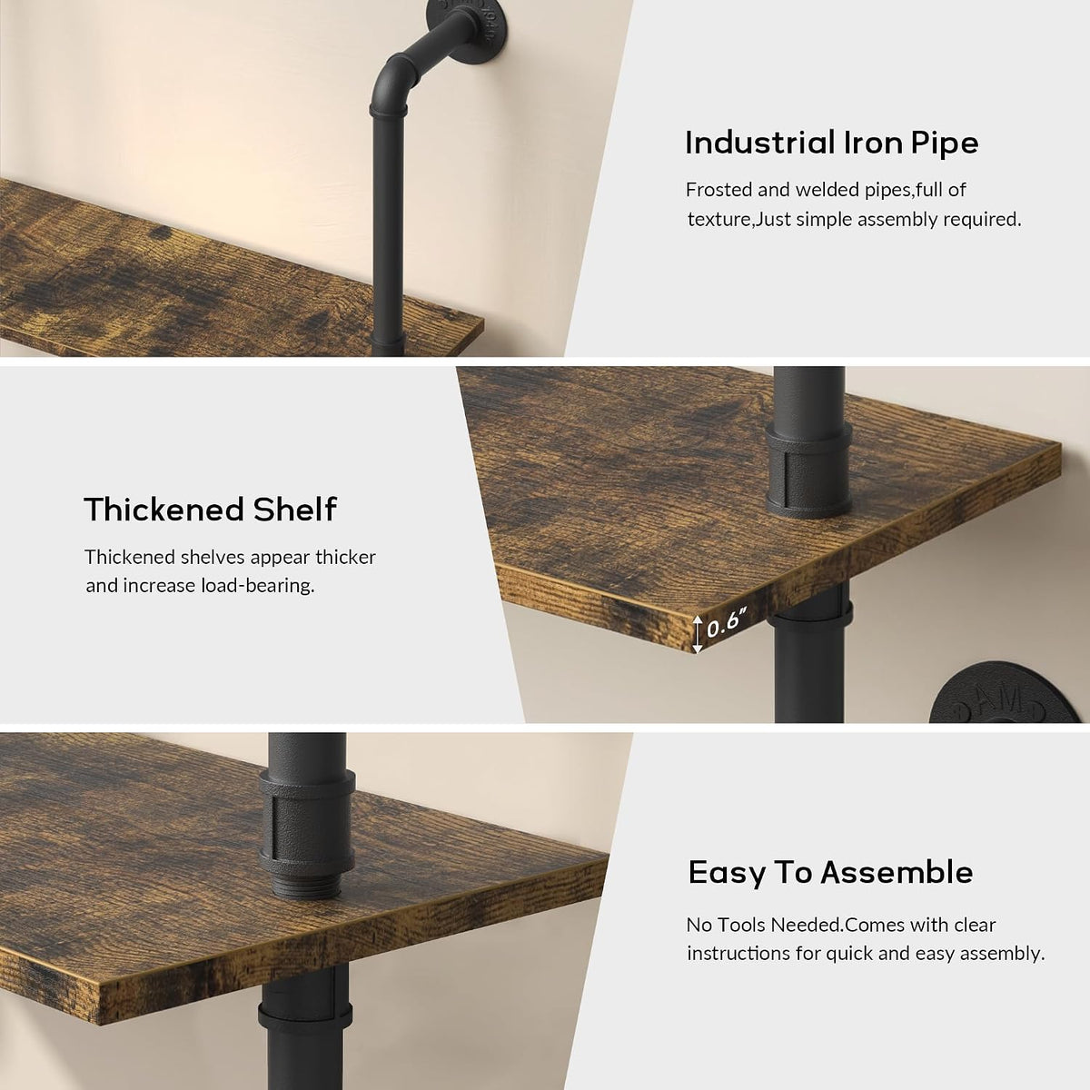 31.5" Industrial Pipe Floating Shelf with Towel Bar & Hooks