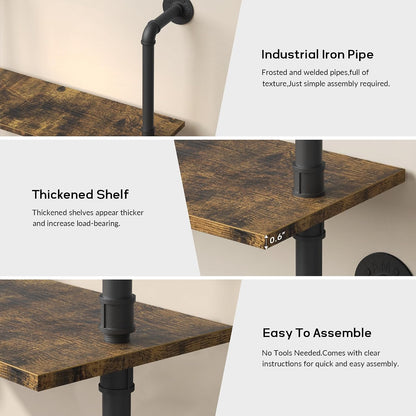 31.5" Industrial Pipe Floating Shelf with Towel Bar & Hooks