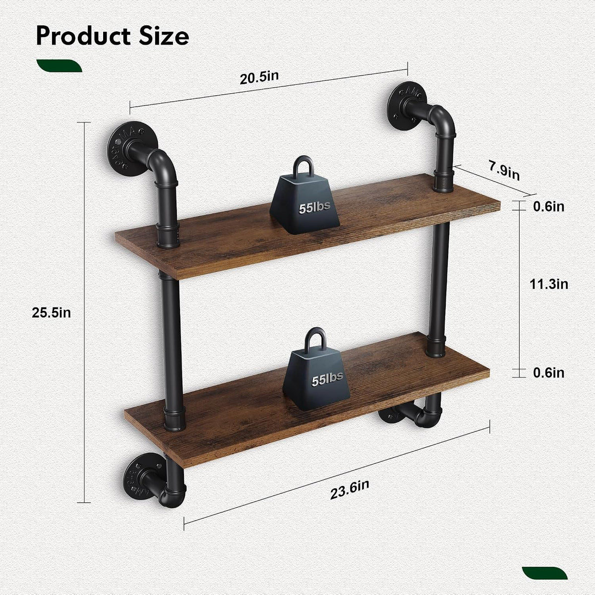 31.5" Industrial Pipe Floating Shelf with Towel Bar & Hooks