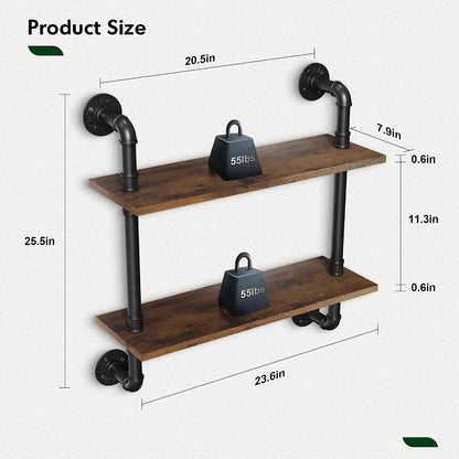 31.5" Industrial Pipe Floating Shelf with Towel Bar & Hooks