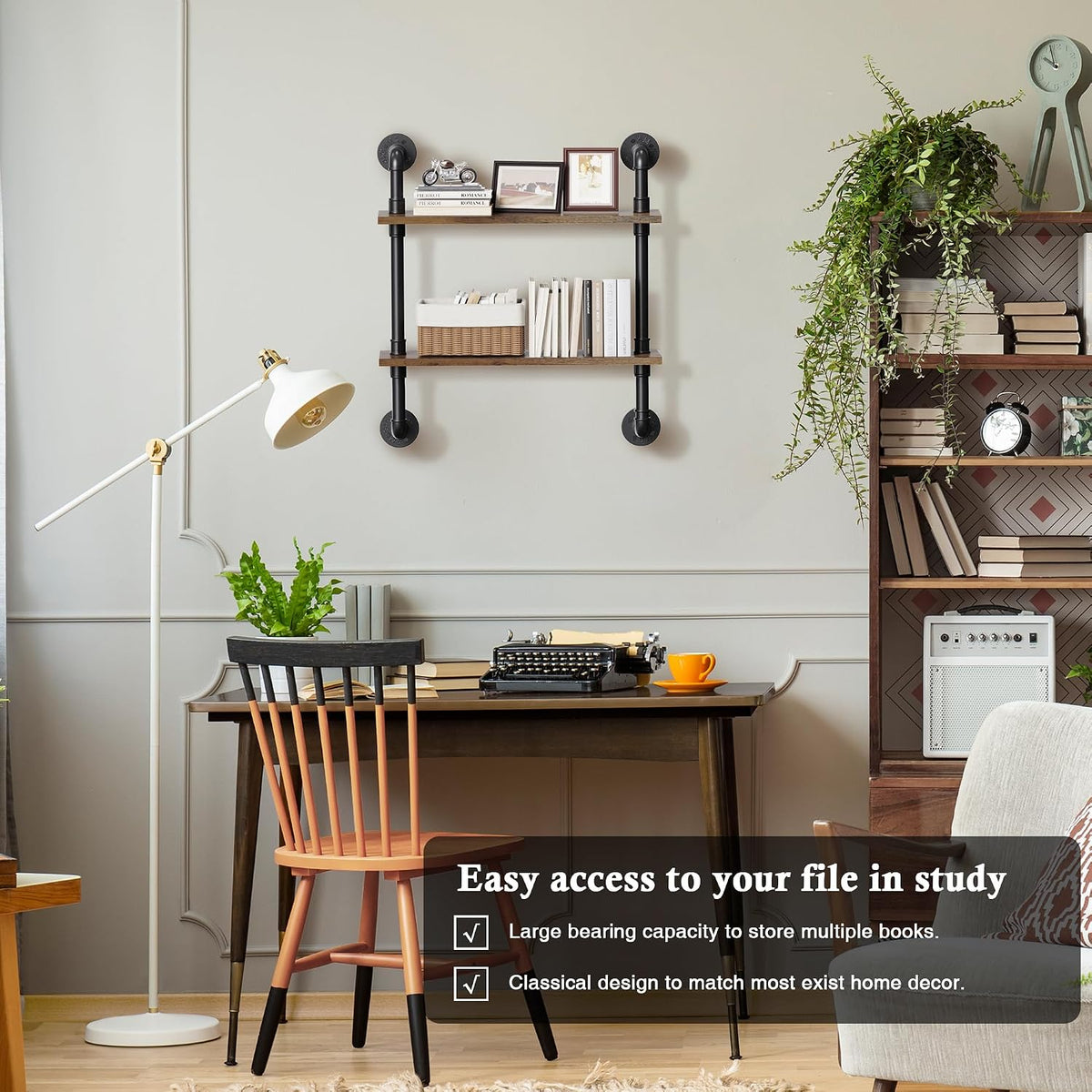 31.5" Industrial Pipe Floating Shelf with Towel Bar & Hooks