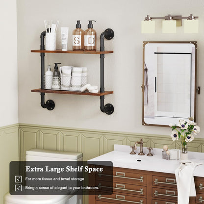 31.5" Industrial Pipe Floating Shelf with Towel Bar & Hooks