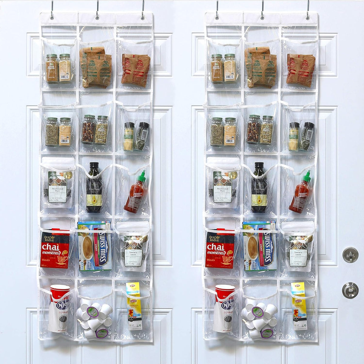 15 Pockets Clear Over the Door Pantry Organizer, 2 Pack | 52" x 18", Cabinet & Kitchen Hanging Storage