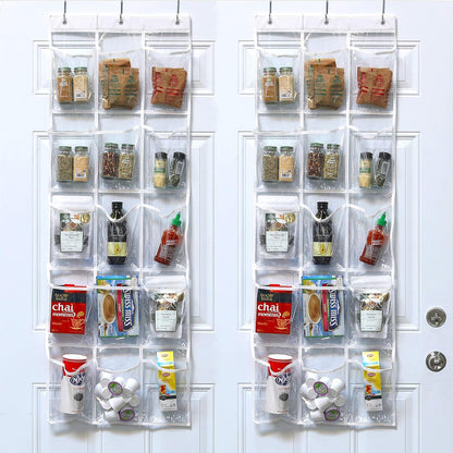 15 Pockets Clear Over the Door Pantry Organizer, 2 Pack | 52" x 18", Cabinet & Kitchen Hanging Storage