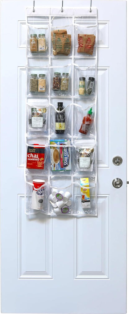 15 Pockets Clear Over the Door Pantry Organizer, 2 Pack | 52" x 18", Cabinet & Kitchen Hanging Storage